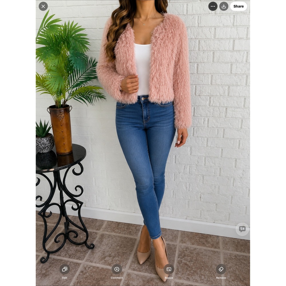 Forever 21 Shaggy Faux Fur Jacket Women S Blush Pink NEW Cropped Open Front